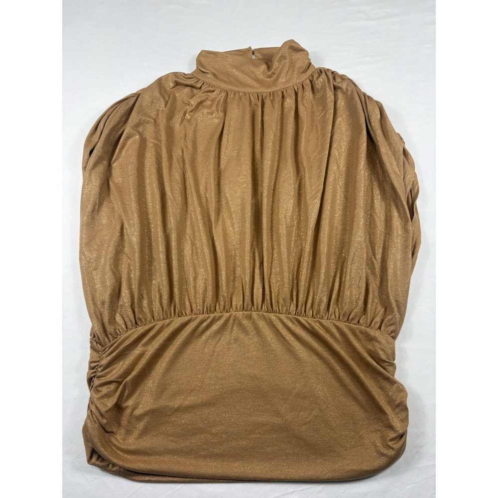 NWT Anthropologie Maeve Ladies  Ruched Mock-Neck Muscle Tee in Cedar Large Shiny